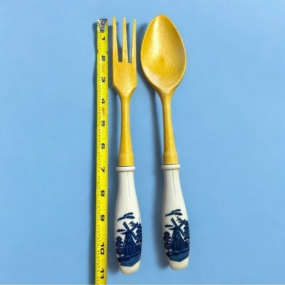 Rare Find! Vintage Blue Holland salad serving fork and spoon